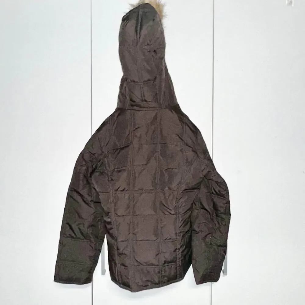 GIRLS Sz Medium GAP Jacket Winter Puffer with attached Fur Hood - Black